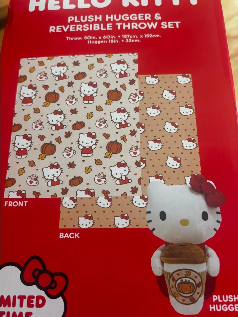 Hello Kitty plush hugger and reversible Throw set BRAND NEW in Box Pumpkin Spice